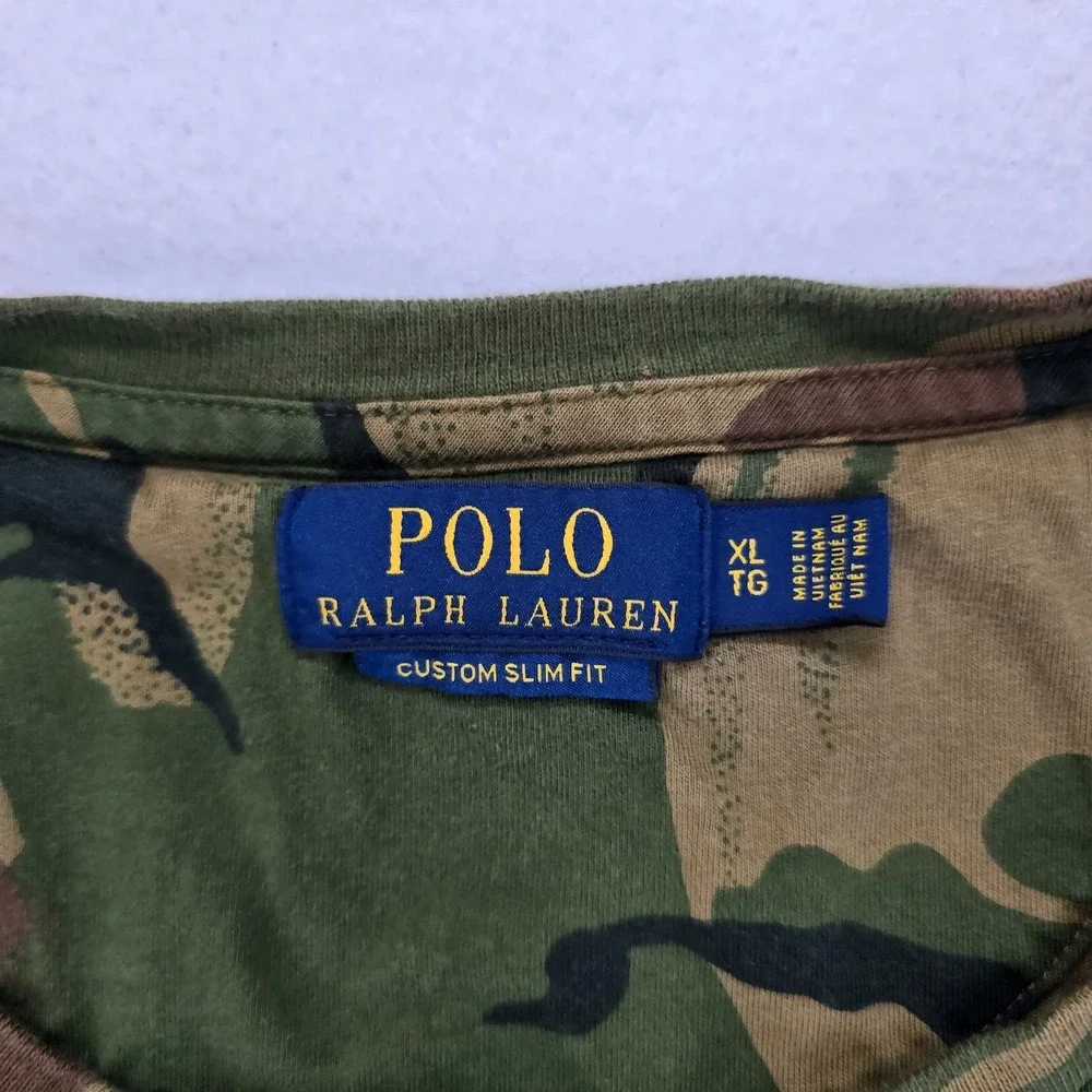 Polo Ralph Lauren Men's XL Green Surplus Camo Pocket T Shirt Custom Slim Fit